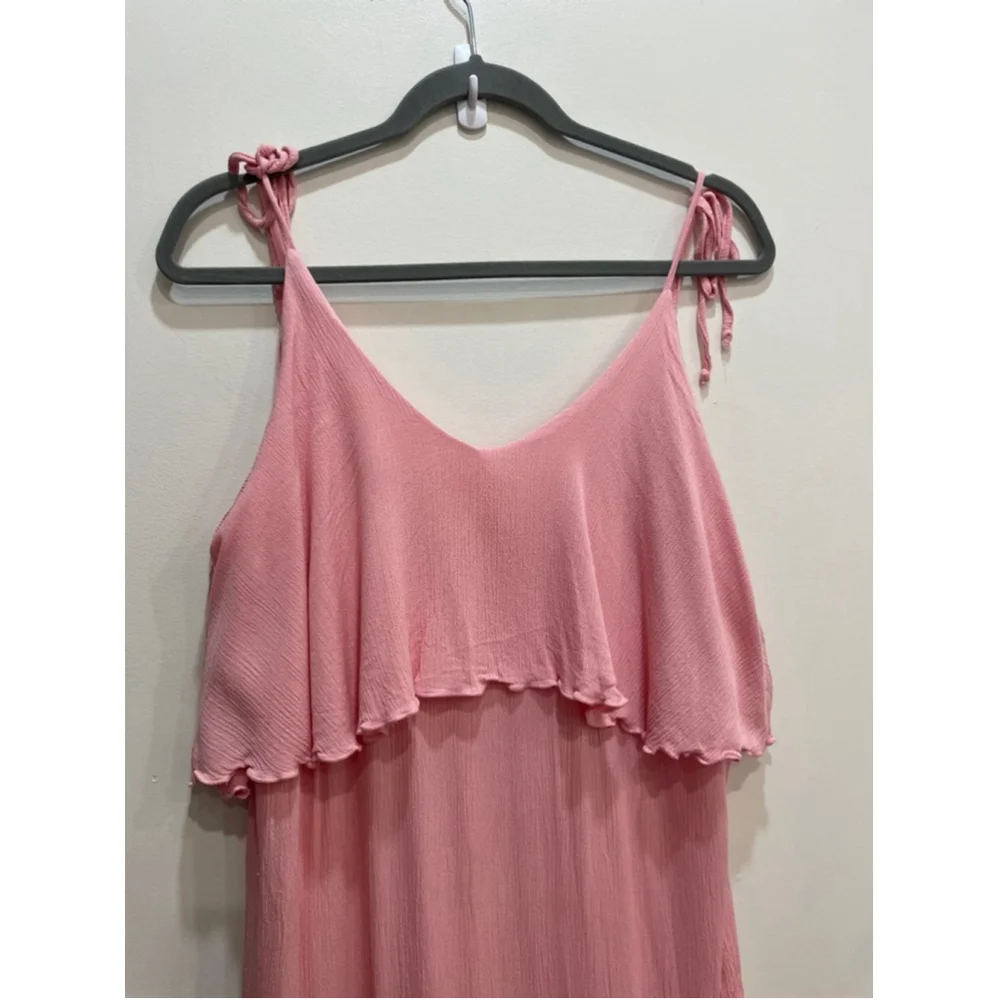 Amiani Tiered Pink Maxi Dress Lace Crochet XL Lightweight Rayon Resort Wear - Picture 2 of 11